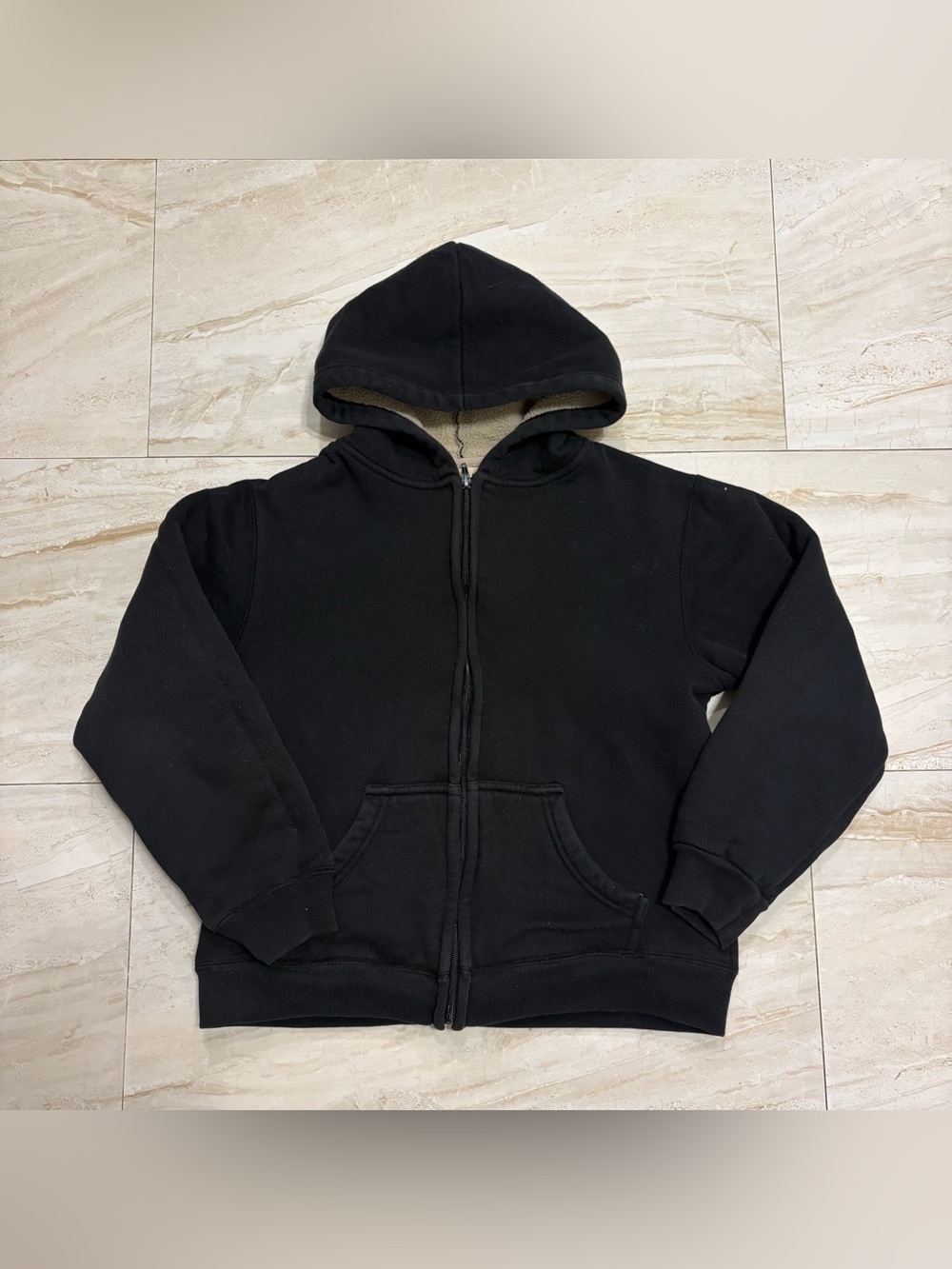 Faded Glory Sherpa Lined Zip Up Hoodie Black Boys Size L (10/12)